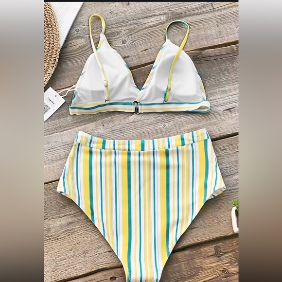 Cupshe Yellow White And Blue Stripe Bikini - Picture 4 of 6